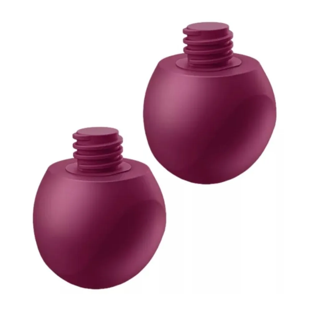 Boule de geisha en silicone prune avec deux sphères de diamètres différents reliées par une tige fine, fond blanc