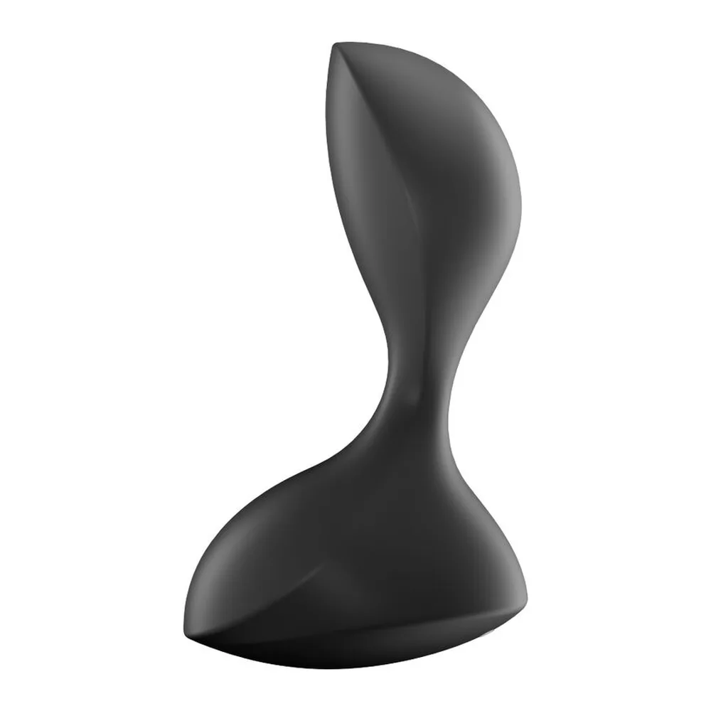 Plug anal en silicone noir avec télécommande intégrée, forme ergonomique courbe, accompagné de badges « Utilisable avec app gratuite » et « CES Innovation Awards 2021 »