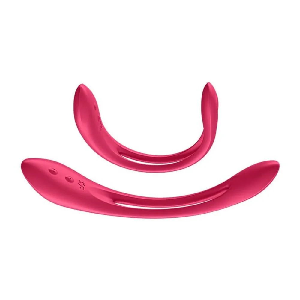Deux stimulateurs clitoridiens flexibles en silicone rose foncé, aux extrémités arrondies, l'un lisse et l'autre avec motifs texturés, sur fond blanc