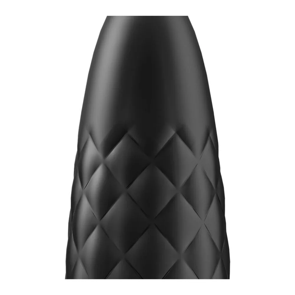 Bullet vibrant noir au corps matelassé en motif losanges, forme conique effilée, sur fond blanc