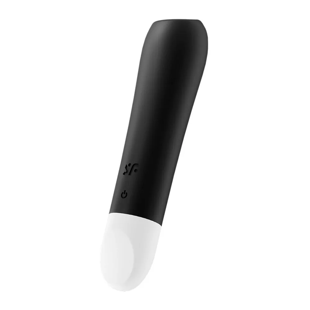 Bullet blanc et noir avec embout plat, bouton marche-arrêt, logo de marque SF gravé sur capot noir