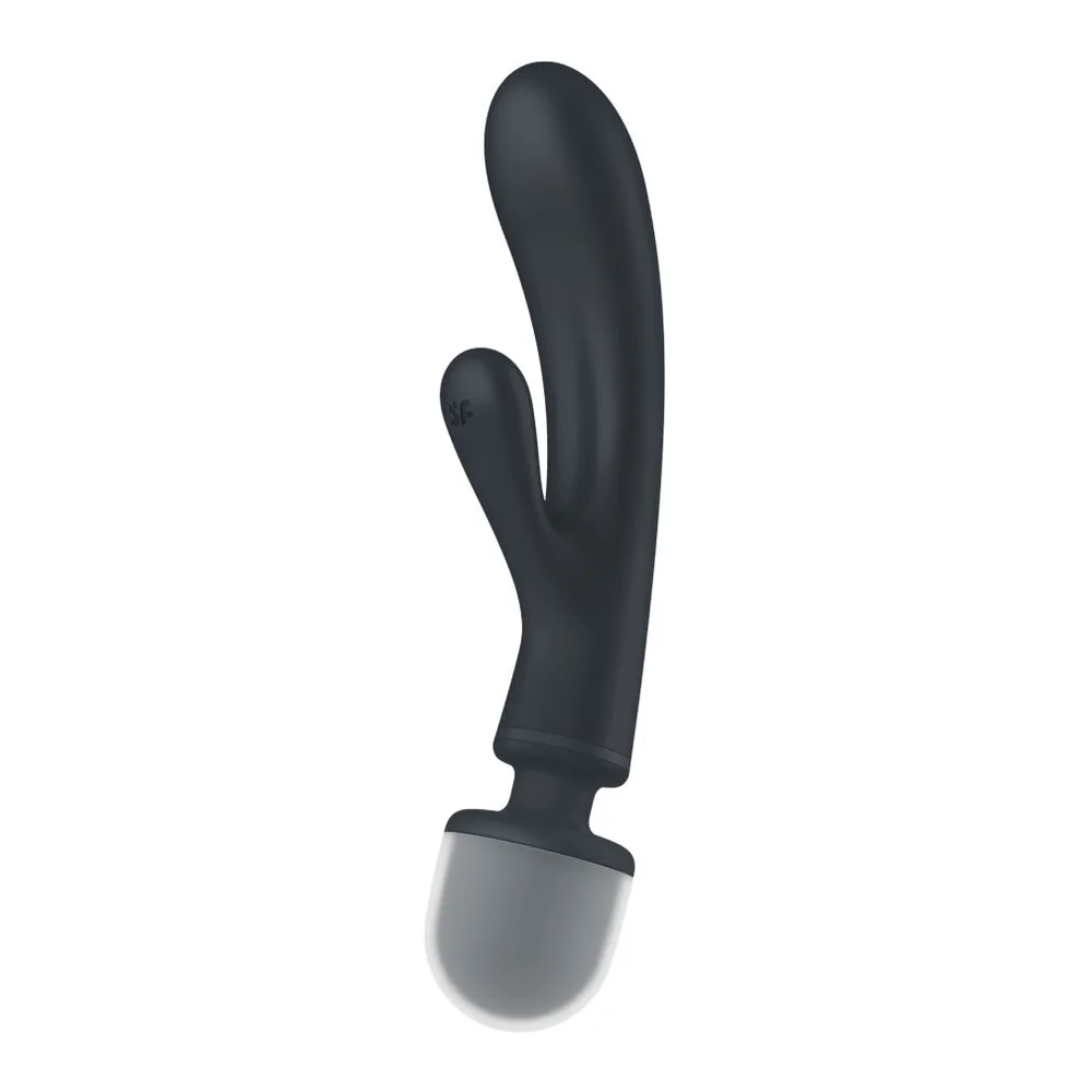 Vibromasseur rabbit rose avec branche latérale courte et tête de massage arrondie en base, sur fond blanc