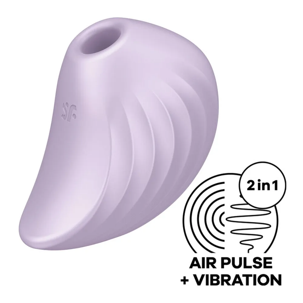 Stimulateur vibrateur Pearl en silicone lilas, forme ovoïde compacte avec ouverture supérieure et nervures sur les côtés, logo gravé