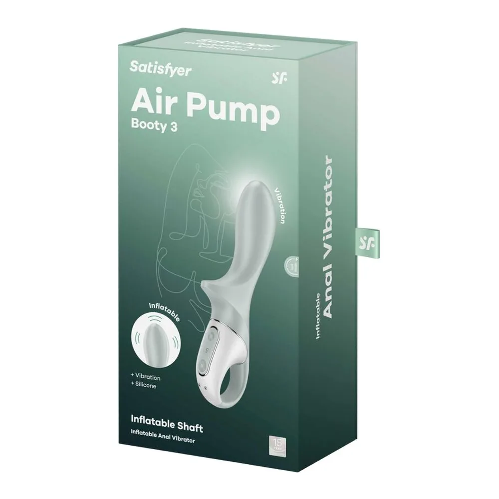 Plug anal gonflable en silicone vert sauge, forme effilée avec corps courbé et base plate, sur fond blanc