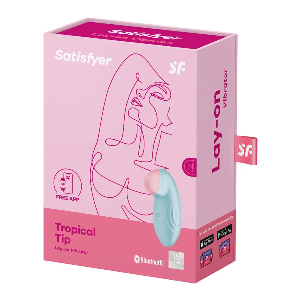 Stimulateur clitoridien en silicone bleu clair avec embout rose, forme ergonomique allongée et courbe
