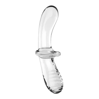 Gode Satisfyer Double Crystal en verre, face lisse courbée et face striée