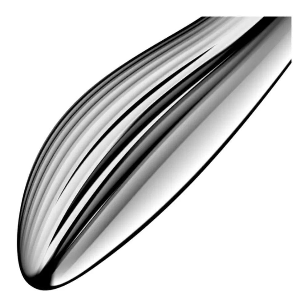 Emballage du stimulateur Pure Gravity 1 de Satisfyer, boîte grise avec image du produit incurvé en acier inoxydable poli à double extrémité