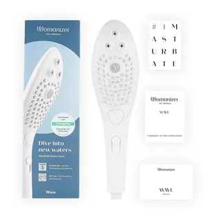 Wave Pommeau de Douche Stimulant Clitoridien Womanizer - vue de profil - Blanc