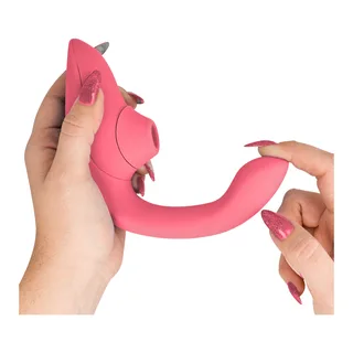 Womanizer Blend rose vif plié entre deux mains, corps flexible
