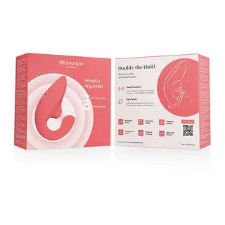 Boîte du Womanizer Blend rose vif, face et dos