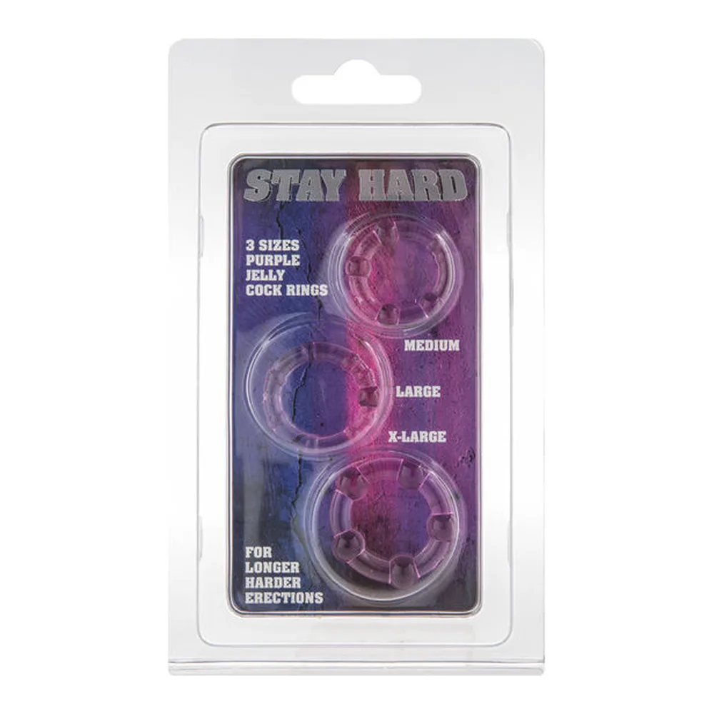 Trois anneaux pénis en silicone rose, de diamètres différents, composés de perles arrondies articulées avec séparateurs, sur fond blanc