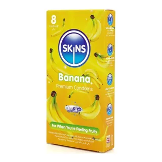 Boîte de 8 préservatifs Skins Banana, vue de trois quarts