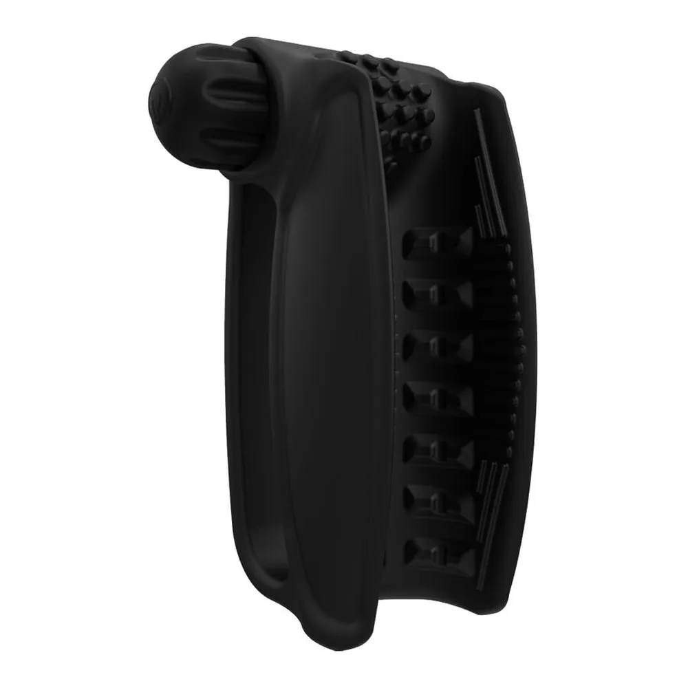 Coffret noir en silicone avec étui de rangement rigide et compartiments intérieurs, contenant trois anneaux et une balle vibrante