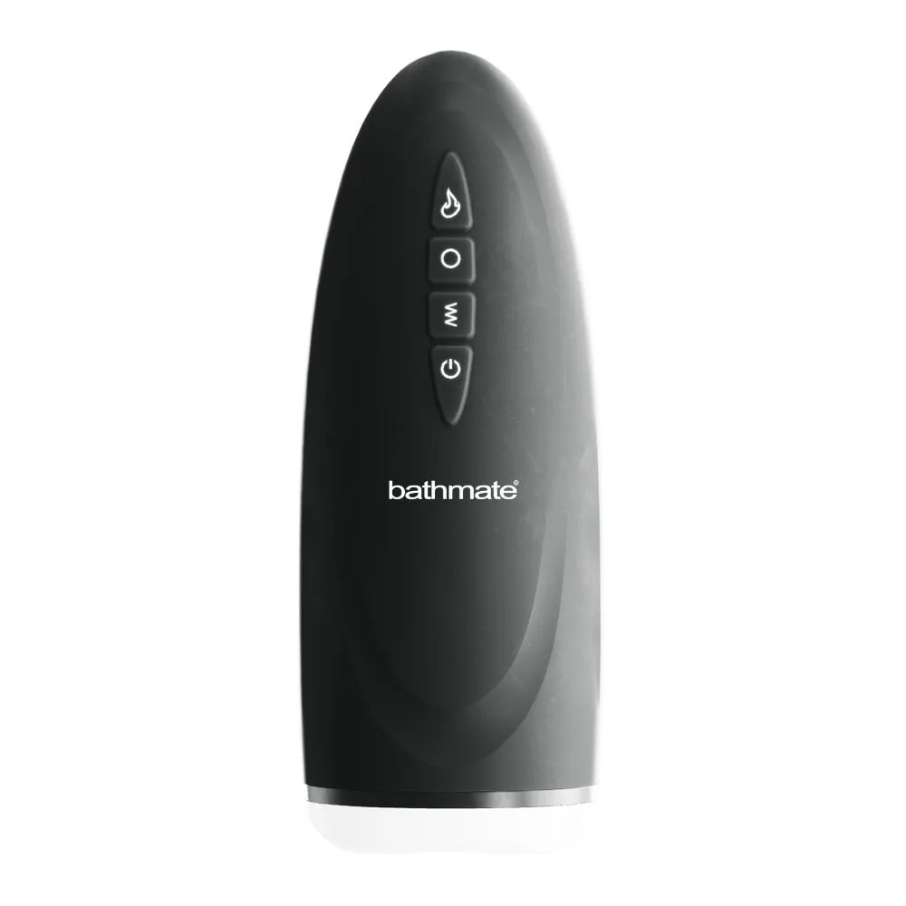 Masturbateur noir au design futuriste, forme profilée avec sommet pointu et base arrondie, gaine lisse et brillante, sur fond blanc