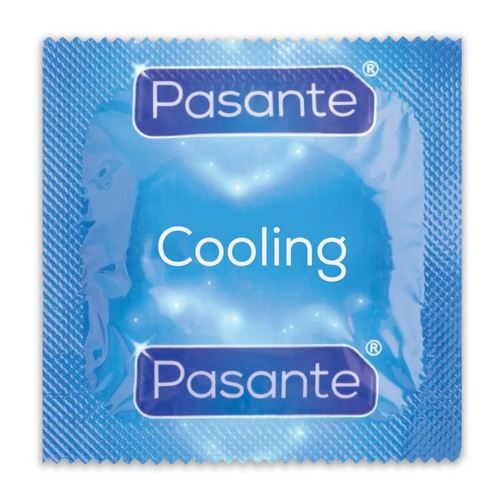 Schéma technique d'un préservatif transparent avec dimensions nominales 52 mm de largeur et 190 mm de longueur, accompagné d'icônes symbolisant les effets chaleur et froid