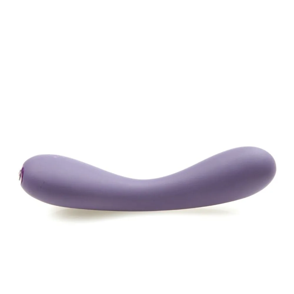Vibromasseur Uma de couleur mauve avec corps incurvé et deux renflements, présenté sur fond blanc