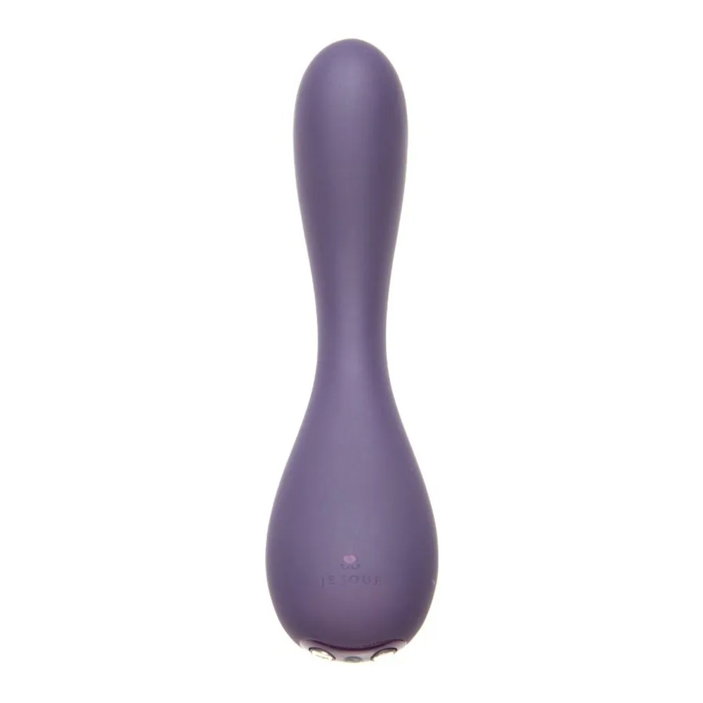 Vibromasseur Uma de couleur mauve avec corps incurvé et deux renflements, présenté sur fond blanc