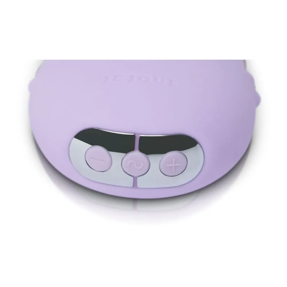 Emballage du stimulateur clitoridien Mimi Deux Masseur en boîte grise avec poignée noire, affichant schéma du produit rose pâle, ses deux surfaces texturées et ses 5 modes de vibration