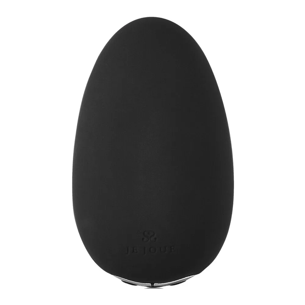 Vibrateur clitoridien Mimi noir en forme de galet ovale lisse en silicone, sur fond blanc