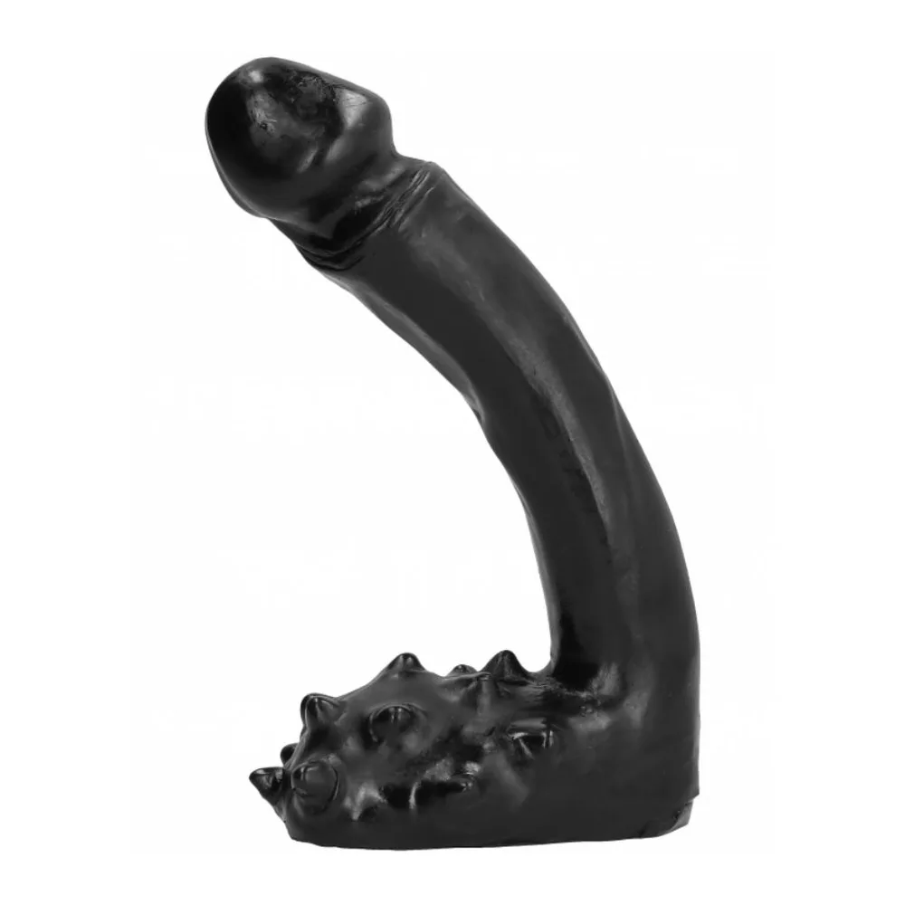 Gode réaliste noir en silicone, tige courbée de 19 cm de diamètre 3,5 cm avec base texturée et large, présenté à côté d'une canette pour comparaison de taille