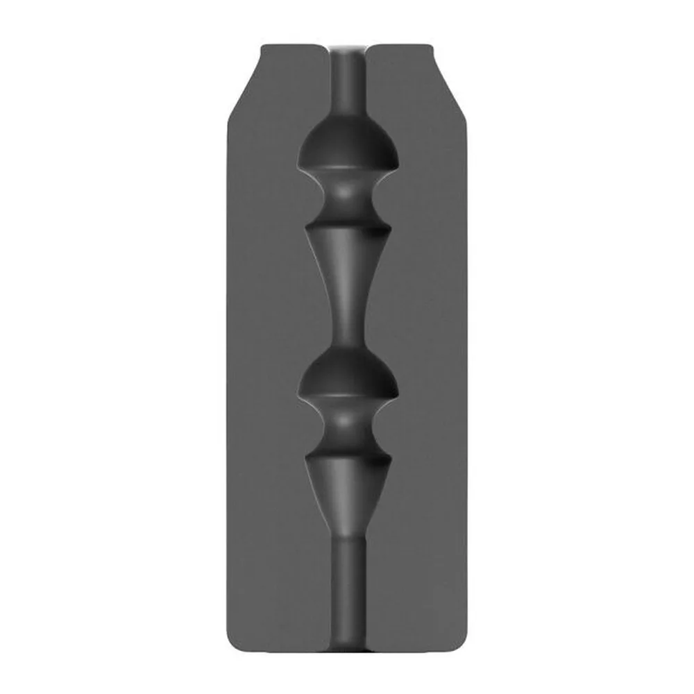 Masturbateur noir en forme de canette avec poignée gravée en relief, vue de face sur fond blanc