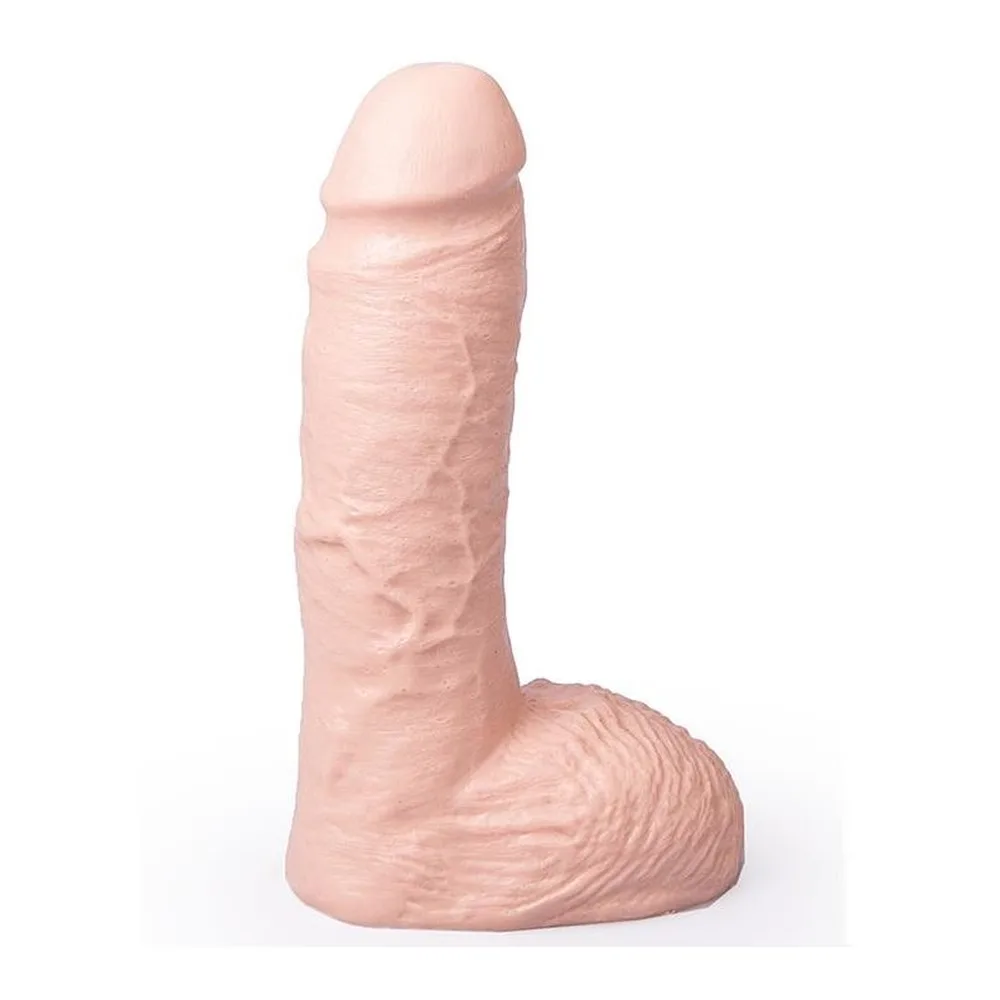 Gode réaliste en silicone rose clair, forme anatomique avec base élargie, texture détaillée, sur fond blanc