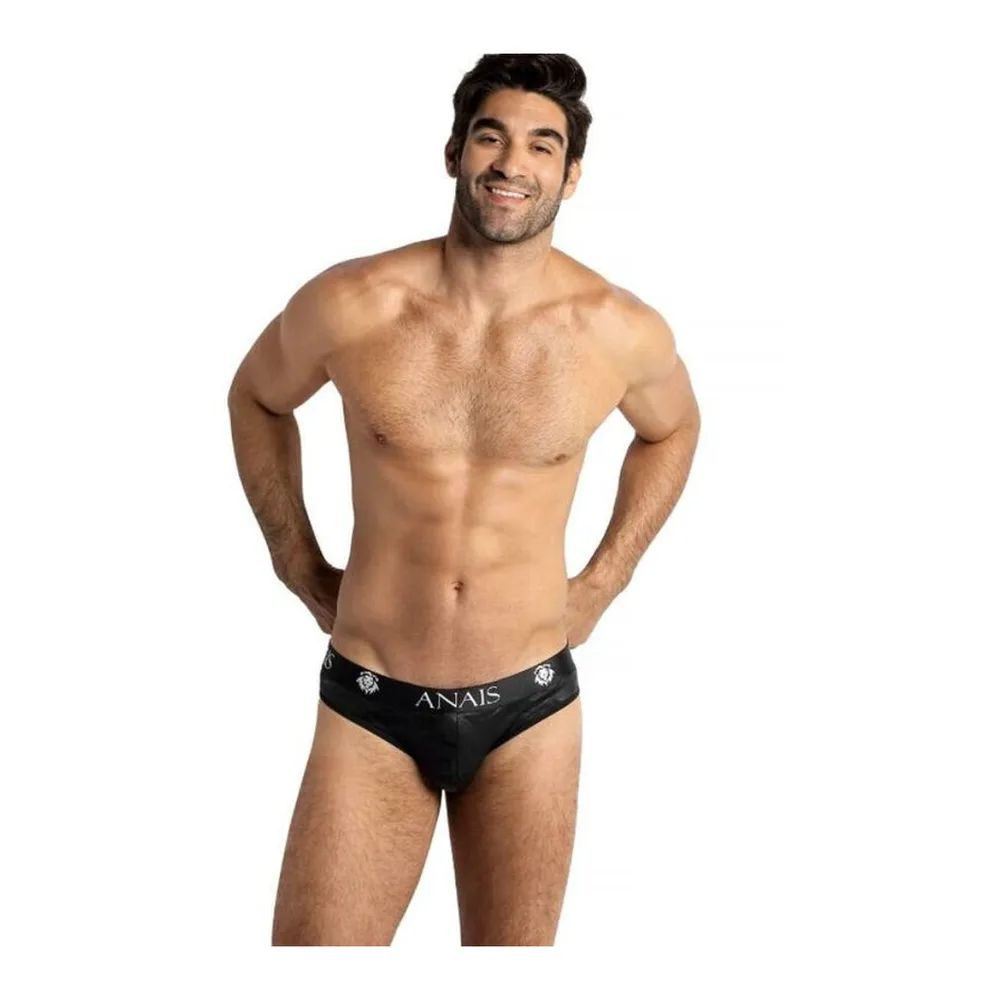 Slip noir en microfibre extensible avec ceinture ornée de logos argentés, motif camouflage ton sur ton discret