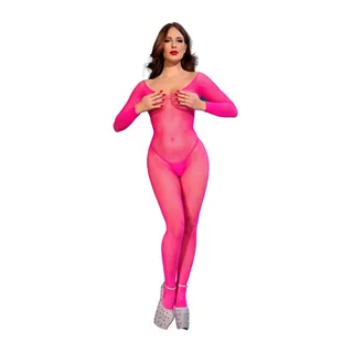 Bodystocking en Résille Rose Néon Chilirose - vue en gros plan