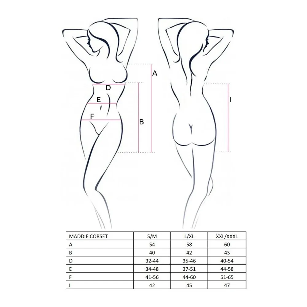 Corset noir porté avec bonnets à dentelle noire et string assorti, devant opaque et panneaux de dentelle ajourée sur les côtés, présenté sur mannequin avec bas de contention assortis