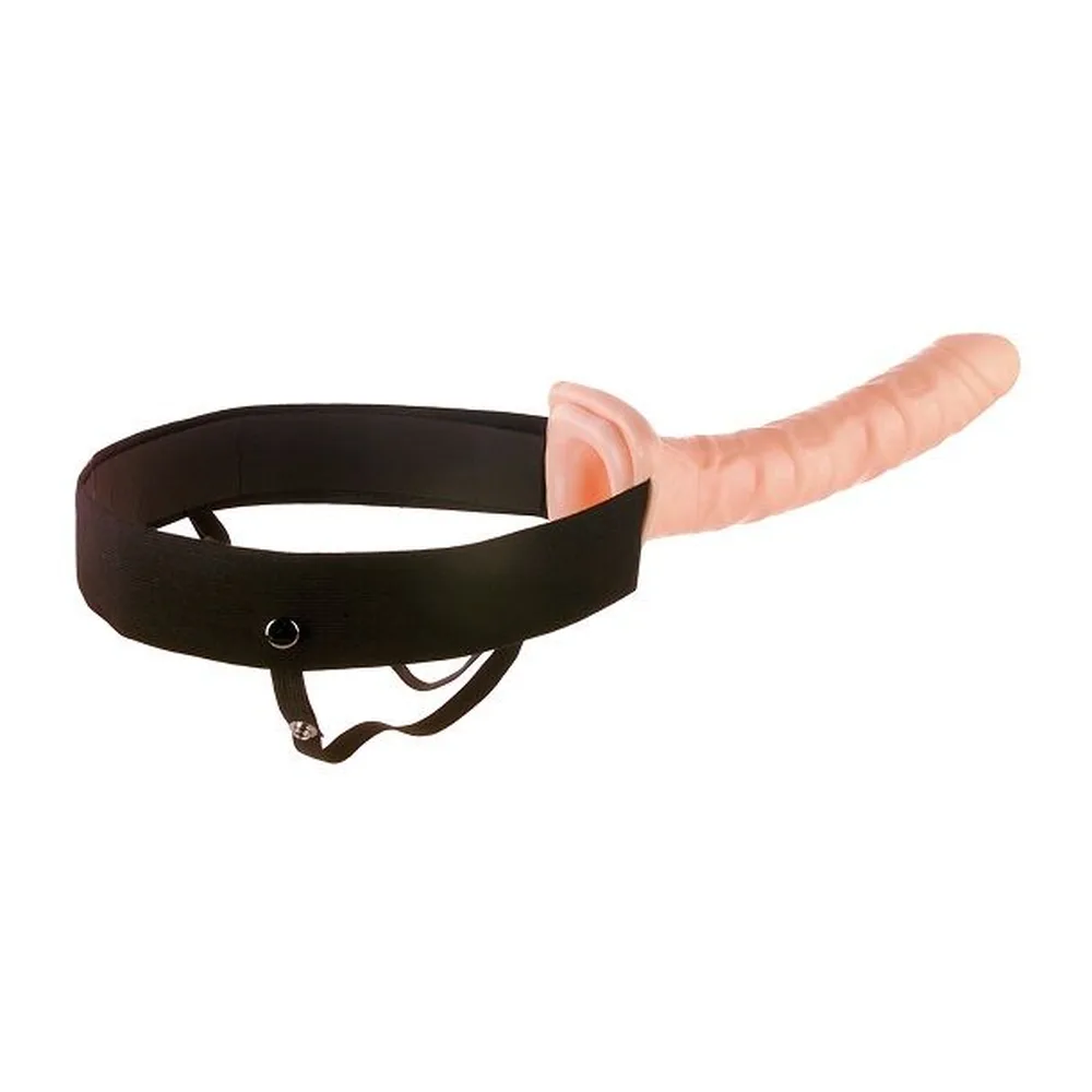 Gode-ceinture creux 25,4 cm, satin beige, harnais élastique ajustable, autre vue 4
