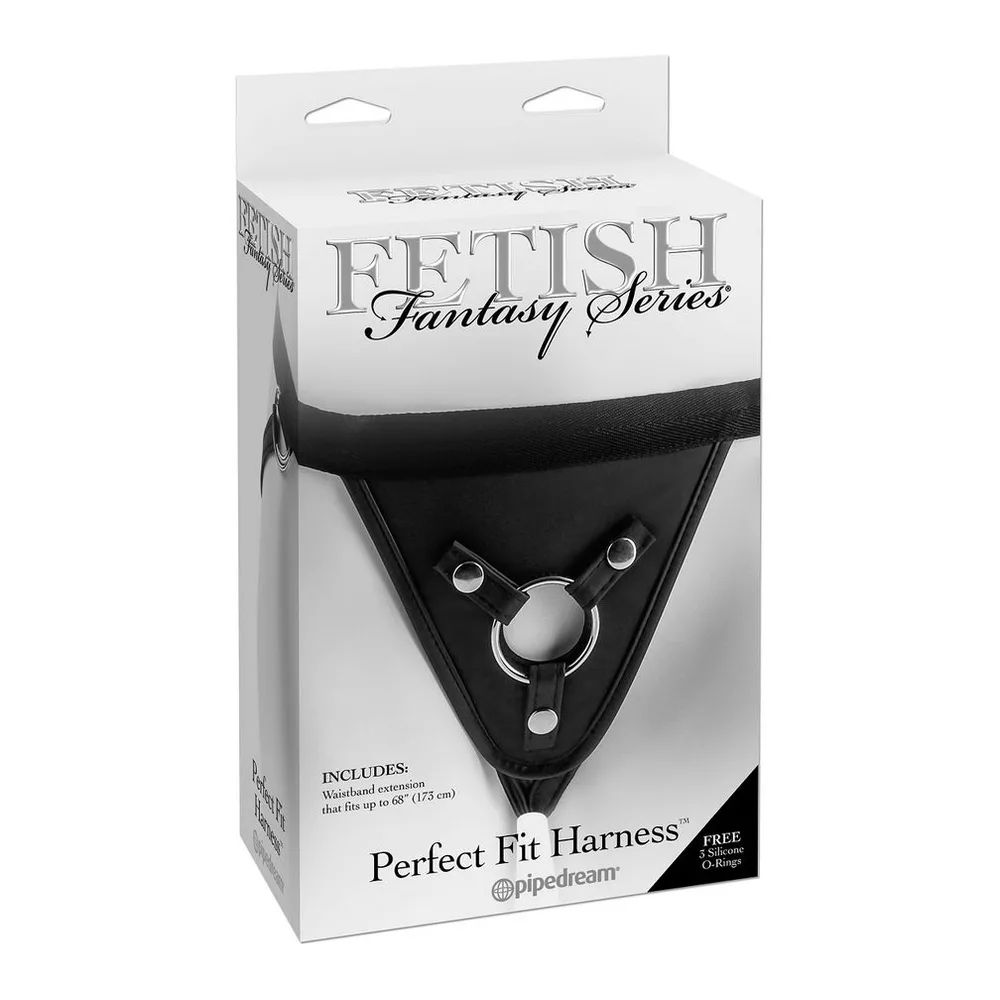 Harnais noir en silicone avec bande ajustable à la taille, anneaux métalliques latéraux et pièce triangulaire avant garnie de boucles pour accessoires, porté sur mannequin