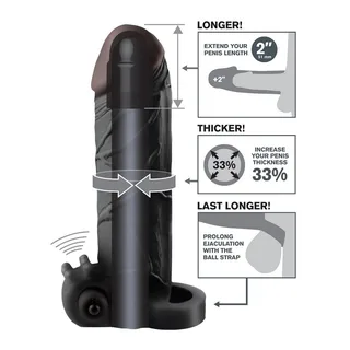 Extension vibrant silicone noir, sangle testiculaire, étanche, autre vue 2