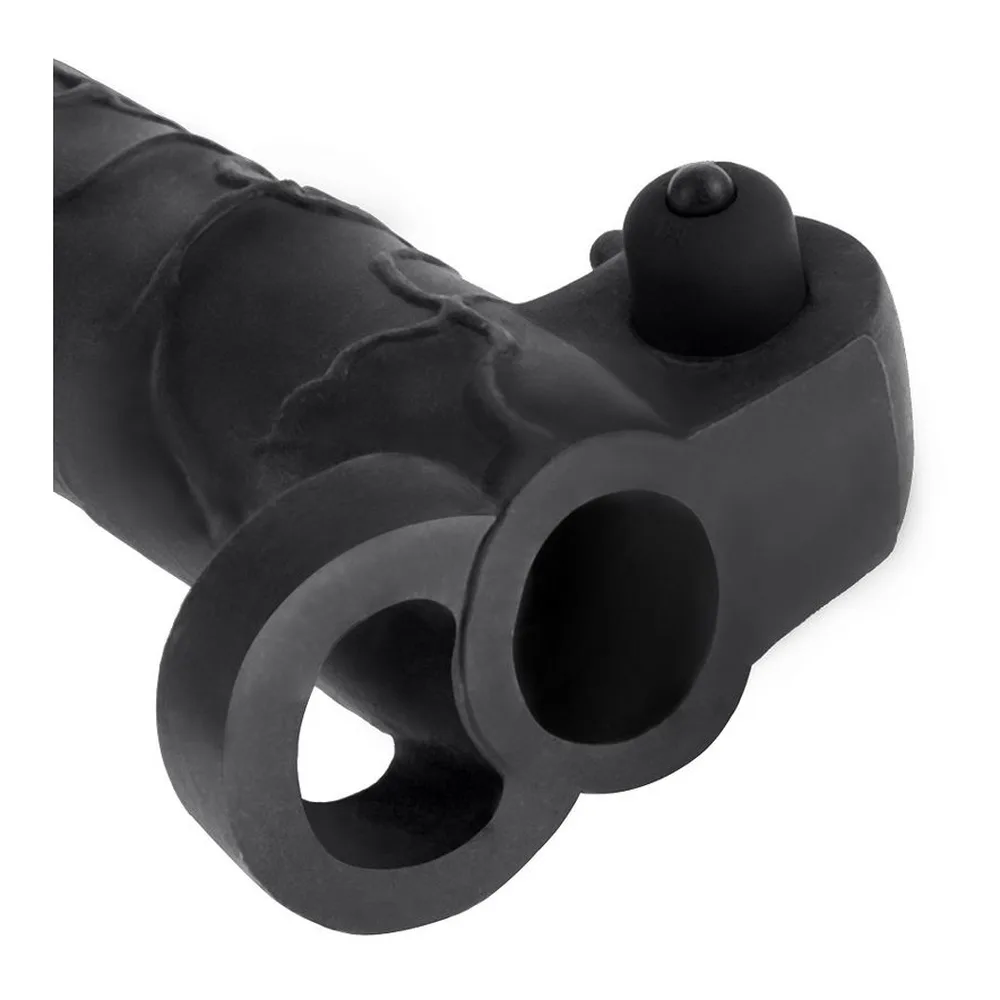 Extension vibrant silicone noir, sangle testiculaire, étanche, autre vue 3
