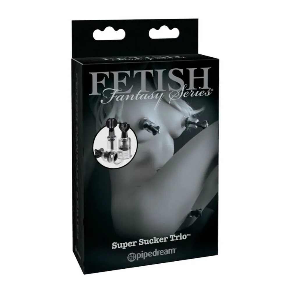 Emballage noir de la gamme Fetish Fantasy Series présentant un stimulateur clitoridien transparent avec trois ventouses, marque Pipedream