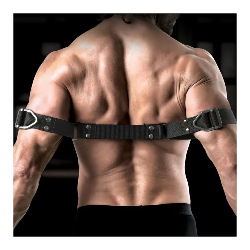 Menottes de contention noires en nylon ajustables avec boucles en acier inoxydable, composées de deux bracelets reliés par une sangle
