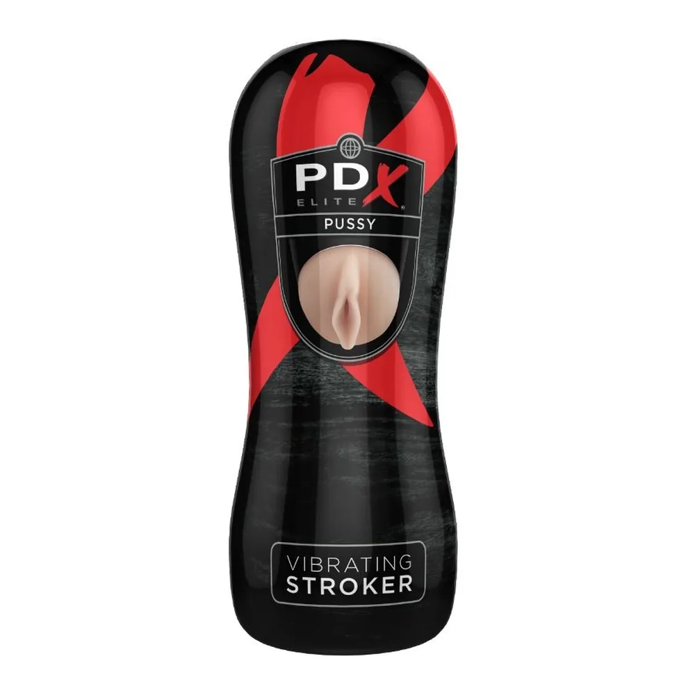 Vibromasseur avec manchon noir et rouge moulé, tête noire lisse, bandes de maintien en rouge, fond blanc