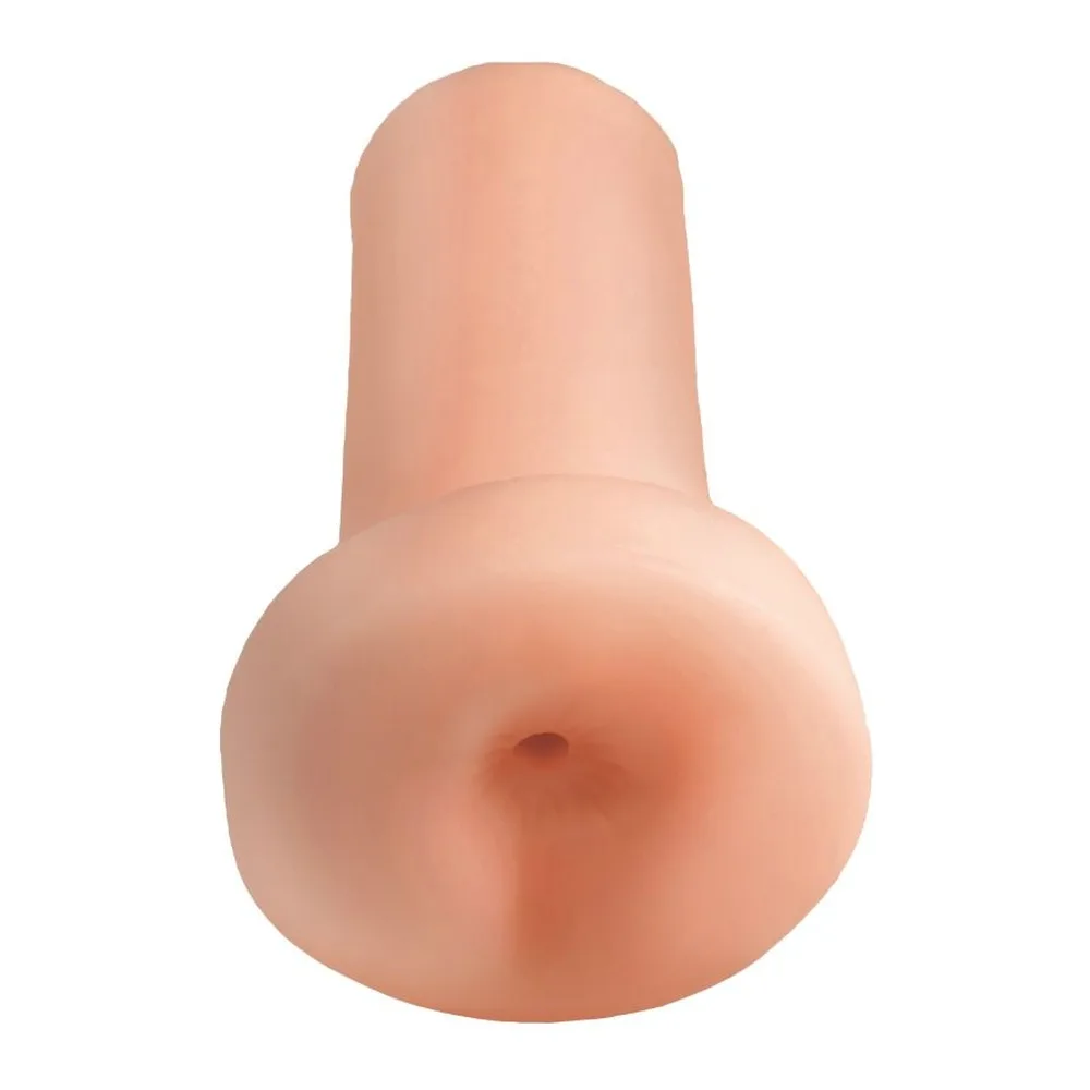 Masturbateur en latex couleur chair avec ouverture anale, forme bombée arrondie, fond blanc