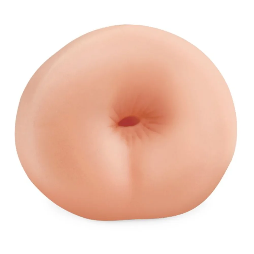 Masturbateur en latex couleur chair avec ouverture anale, forme bombée arrondie, fond blanc