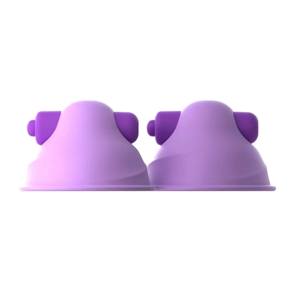 Deux coupelles de silicone rose et violet dotées de petits moteurs latéraux, disposées côte à côte sur fond blanc