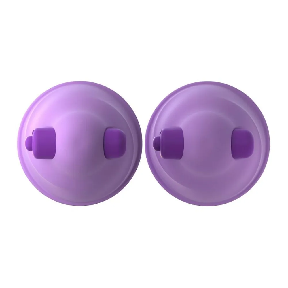 Deux coupelles de silicone rose et violet dotées de petits moteurs latéraux, disposées côte à côte sur fond blanc