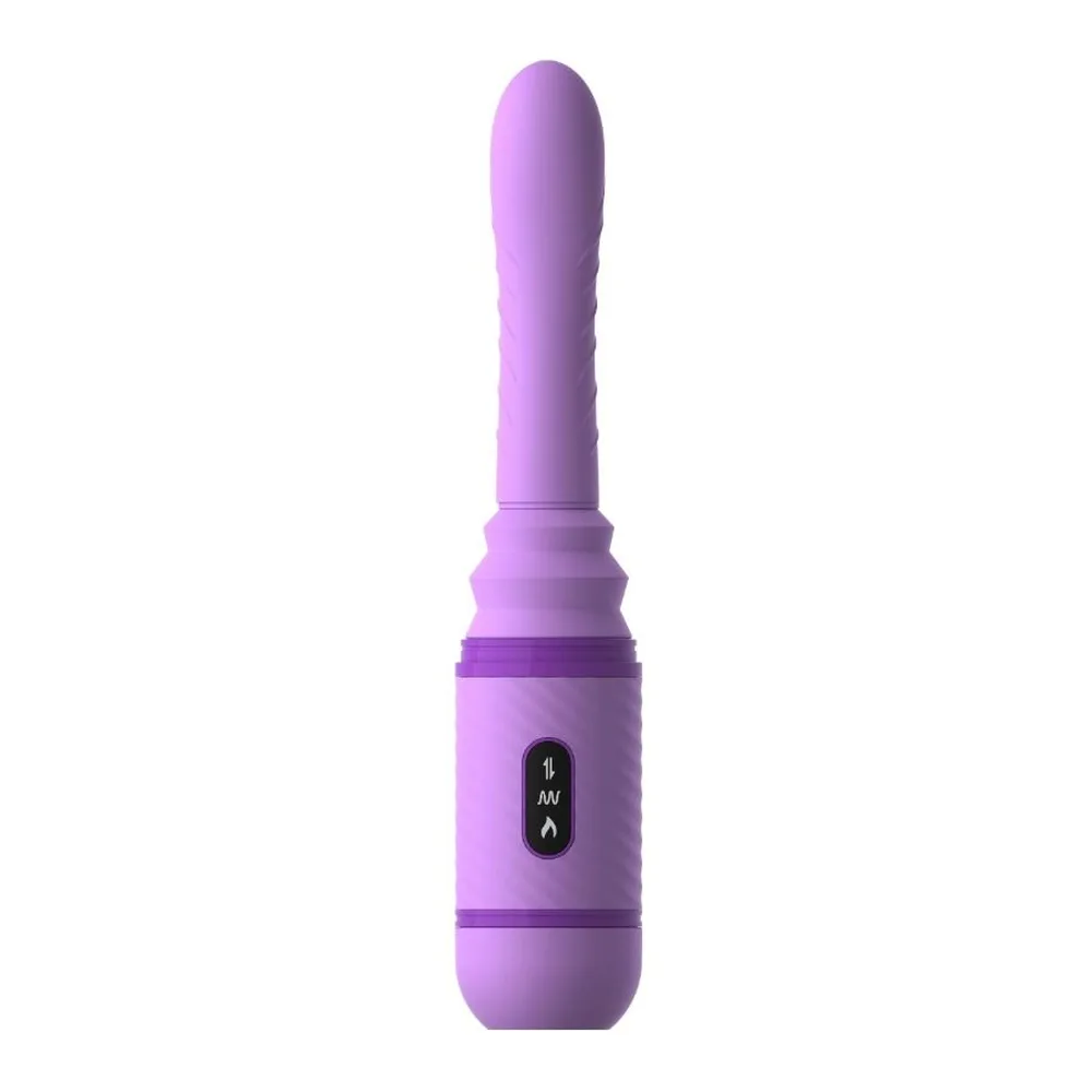 Emballage d'un vibromasseur silicone rose mauve de marque Fantasy For Her, présenté en boîte avec télécommande visible et symboles de fonctionnalités