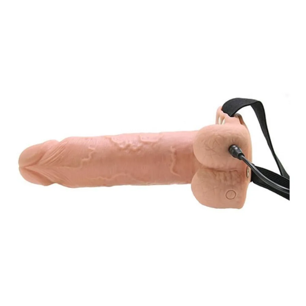 Gode creux réaliste silicone gris avec testicules et harnais, autre vue 5