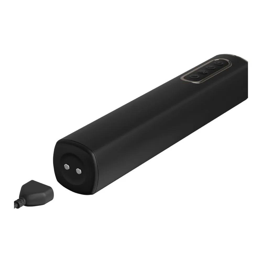 Plug anal en silicone noir, forme bulbeuse avec base évasée, doté d'un système de pulsation automatique intégré