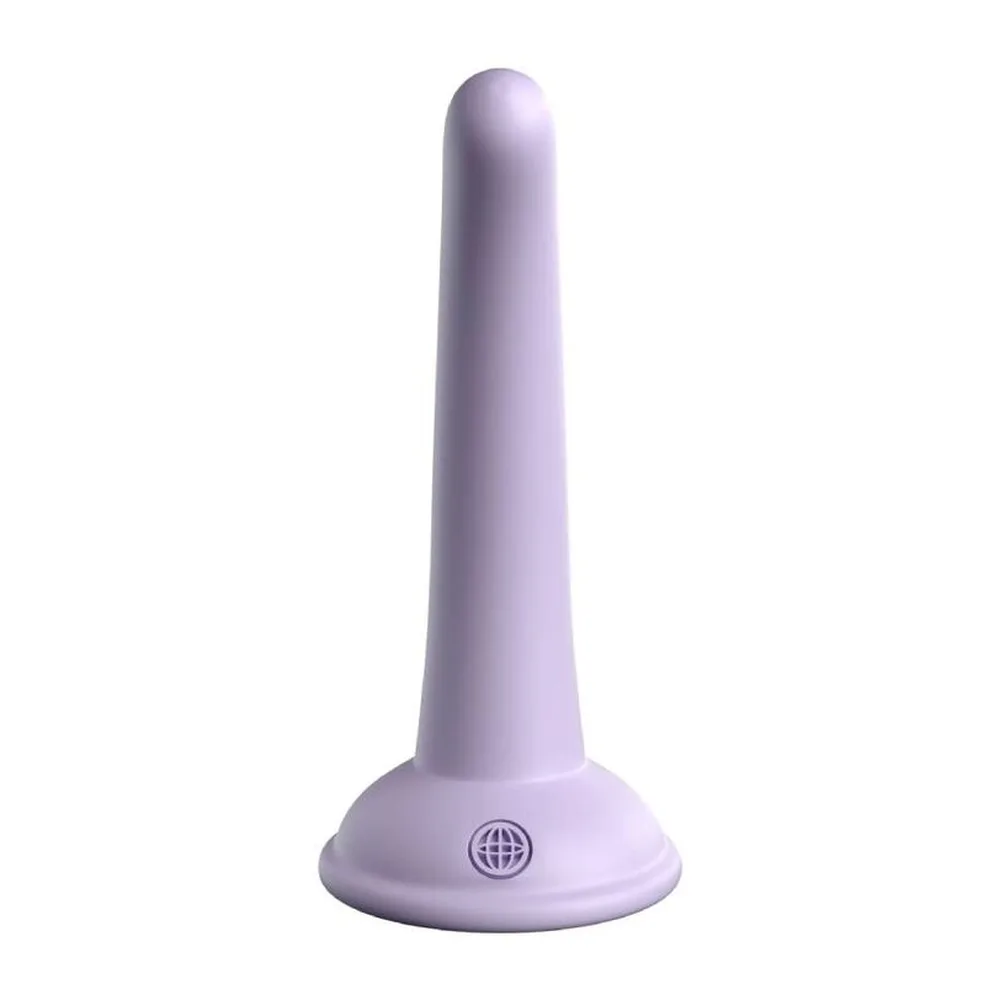 Gode en silicone rose mauve avec tige légèrement incurvée, base ronde à ventouse, sur fond blanc