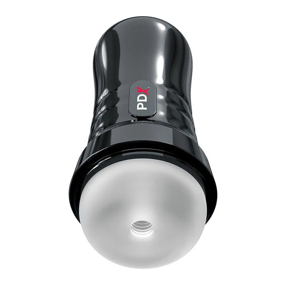 Masturbateur PDX noir avec sleeve translucide lisse et bol amovible noir, boîtier cylindrique en plastique