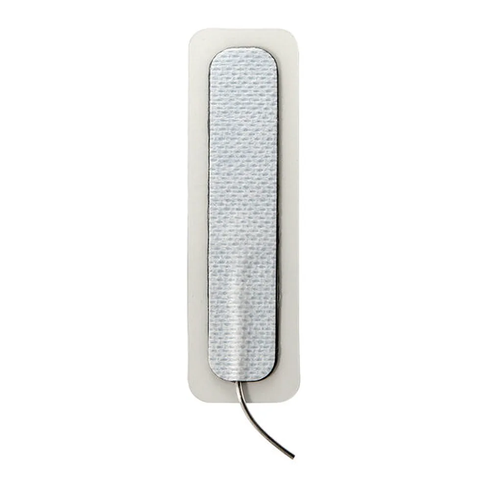 Tampon auto-adhésif long de couleur grise avec surface texturée, monté sur plaque beige, fil de connexion noir