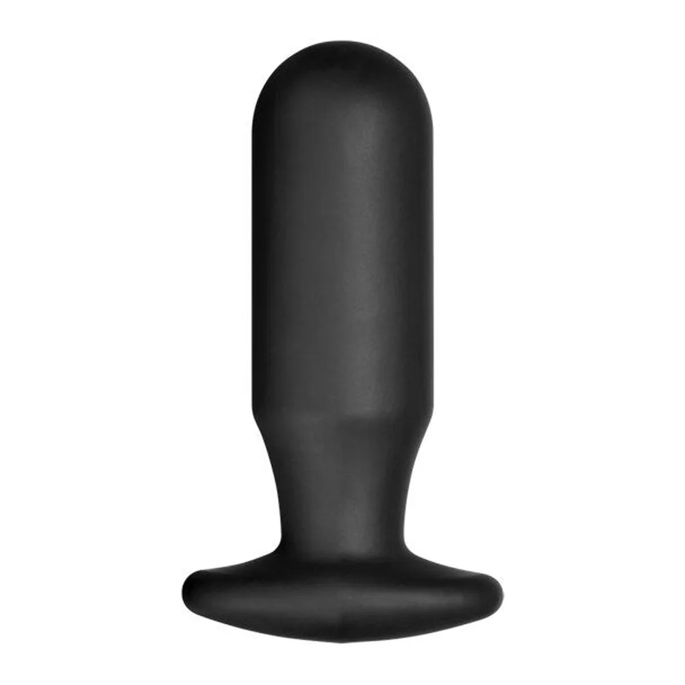 Sonde en silicone noir avec embout arrondi et base plate circulaire, sur fond blanc
