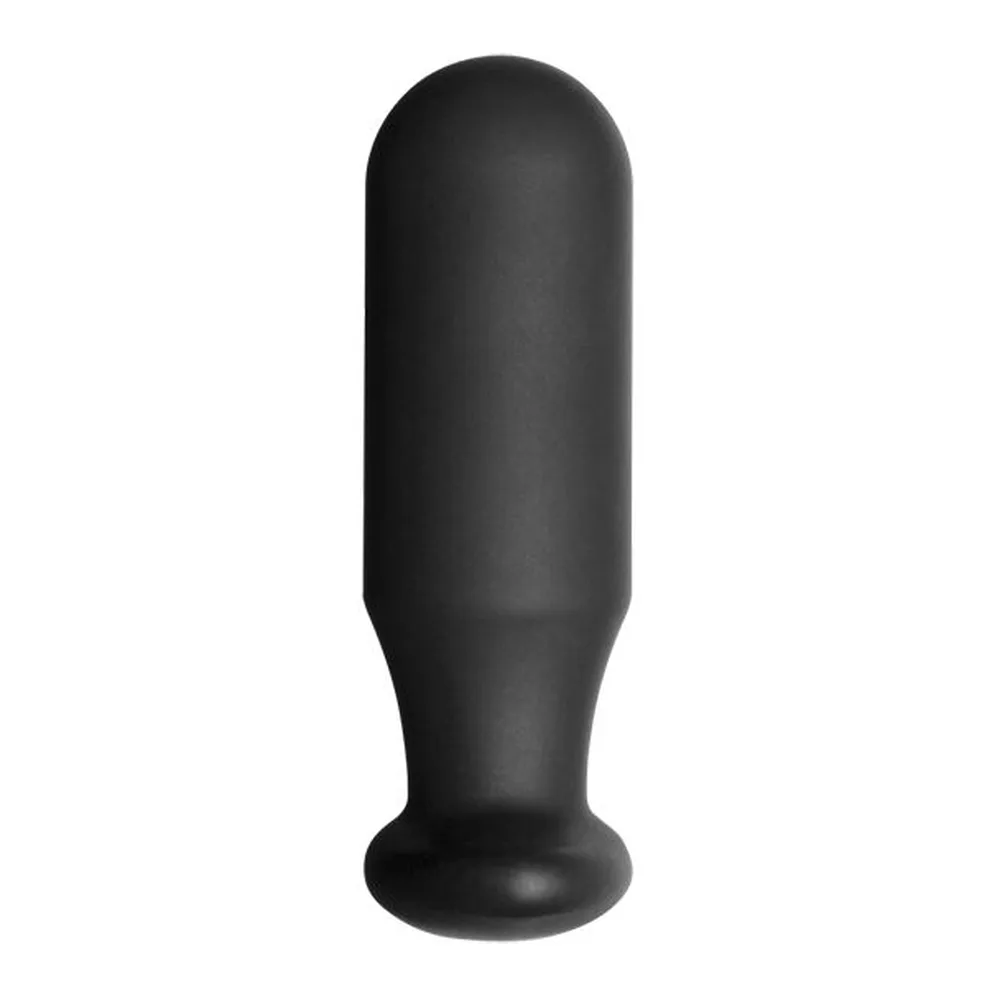 Sonde en silicone noir avec embout arrondi et base plate circulaire, sur fond blanc