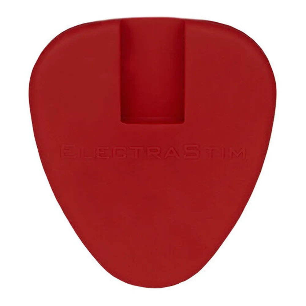Gode électrostimulation rouge avec bande noire sur le shaft, embout arrondi et base ventouse rouge, fond blanc
