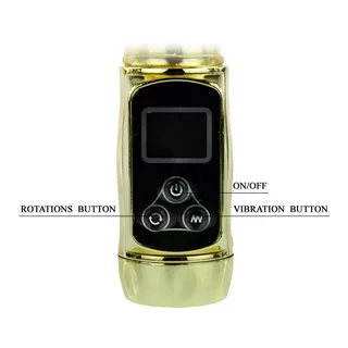 Vibromasseur rabbit rotatif doré, tige translucide, autre vue 4